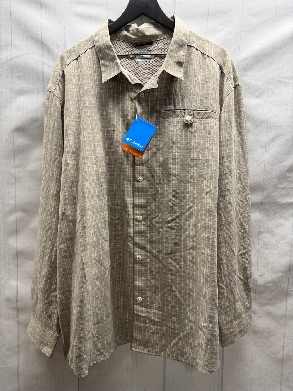 Columbia Tan Plaid Pine Pass Omni Shade Long Sleeve Button Up Shirt XXL